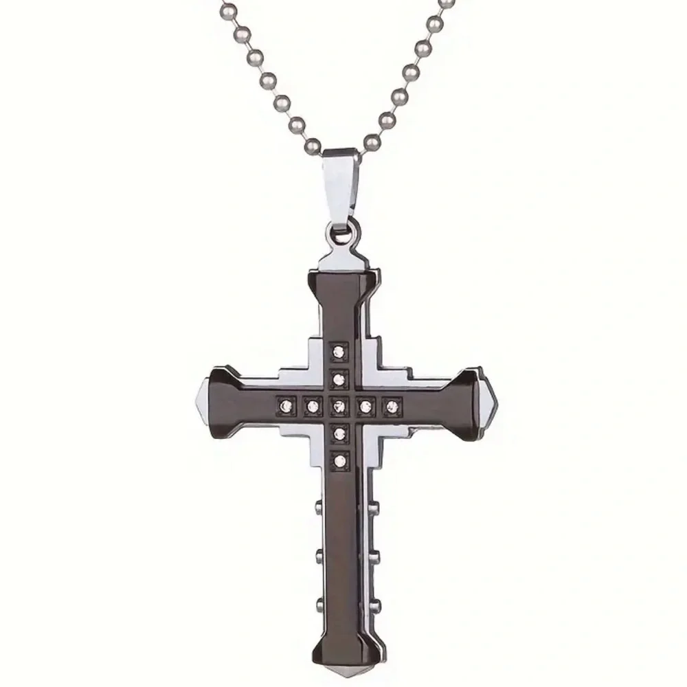 🖤 NEW Titanium Steel Black Cross Pendant Diamond Necklace